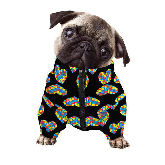 Autism Awareness Heart Pattern Print Dog Zip Up Jacket