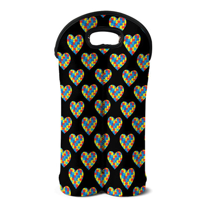 Autism Awareness Heart Pattern Print Double Neoprene Wine Tote