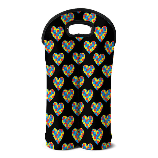 Autism Awareness Heart Pattern Print Double Neoprene Wine Tote