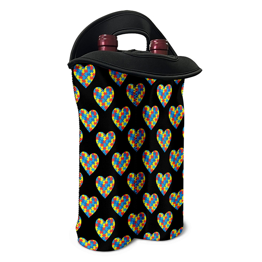 Autism Awareness Heart Pattern Print Double Neoprene Wine Tote