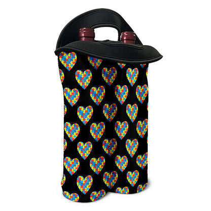 Autism Awareness Heart Pattern Print Double Neoprene Wine Tote