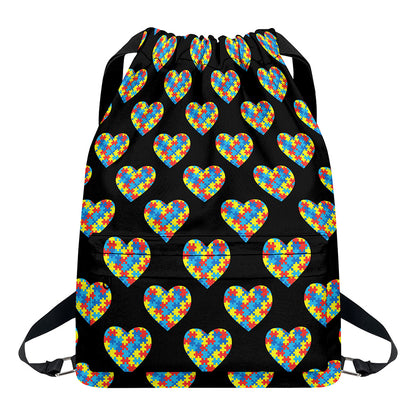 Autism Awareness Heart Pattern Print Drawstring Backpack
