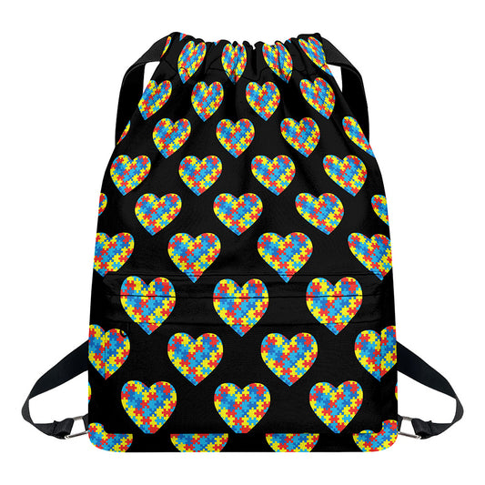 Autism Awareness Heart Pattern Print Drawstring Backpack