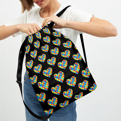 Autism Awareness Heart Pattern Print Drawstring Backpack