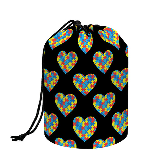 Autism Awareness Heart Pattern Print Drawstring Makeup Bag