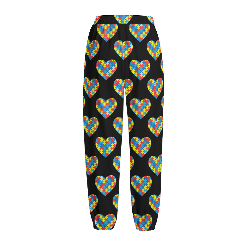 Autism Awareness Heart Pattern Print Fleece Lined Knit Pants