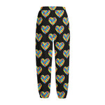 Autism Awareness Heart Pattern Print Fleece Lined Knit Pants