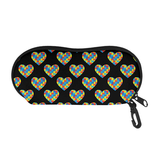 Autism Awareness Heart Pattern Print Glasses Case