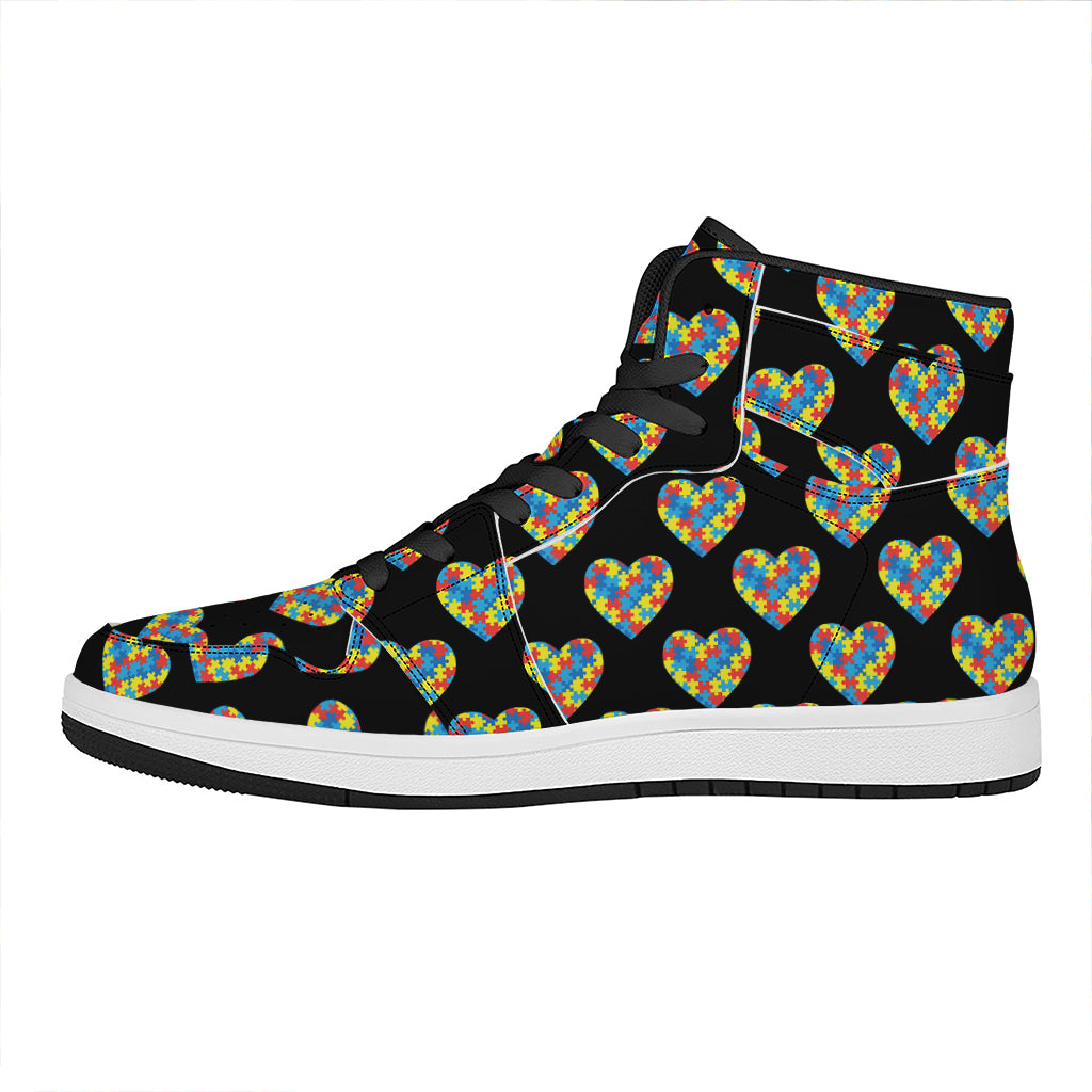 Autism Awareness Heart Pattern Print High Top Leather Sneakers