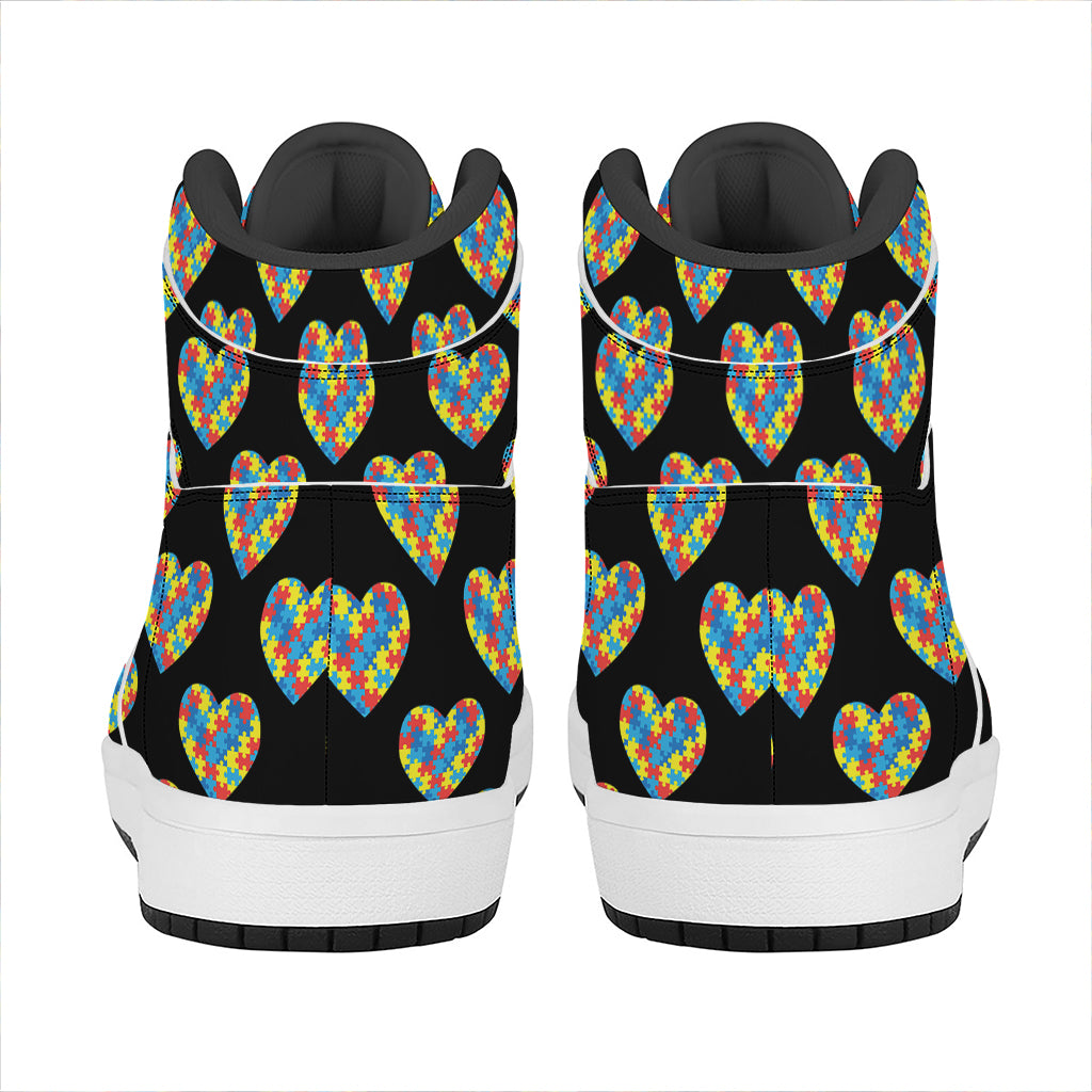 Autism Awareness Heart Pattern Print High Top Leather Sneakers