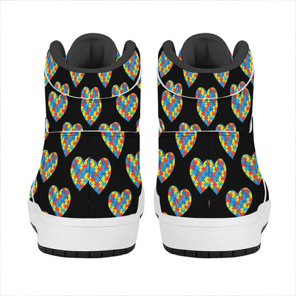 Autism Awareness Heart Pattern Print High Top Leather Sneakers