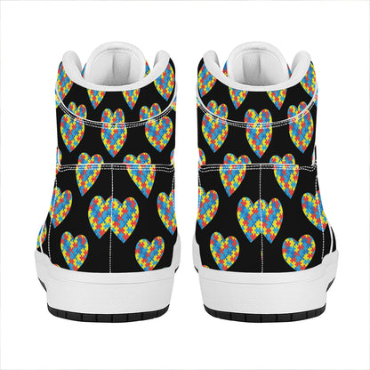 Autism Awareness Heart Pattern Print High Top Leather Sneakers