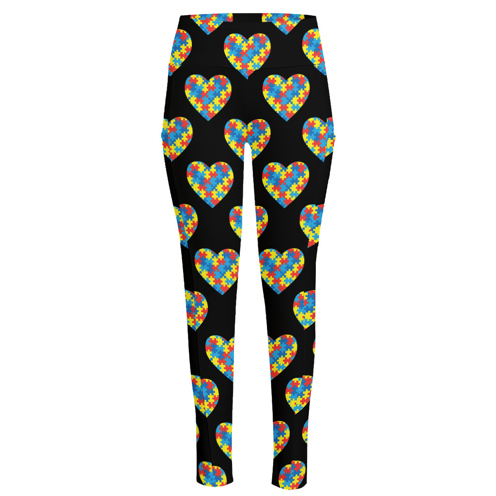 Autism Awareness Heart Pattern Print High-Waisted Pocket Leggings