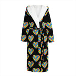 Autism Awareness Heart Pattern Print Hooded Bathrobe