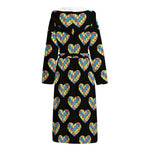 Autism Awareness Heart Pattern Print Hooded Bathrobe