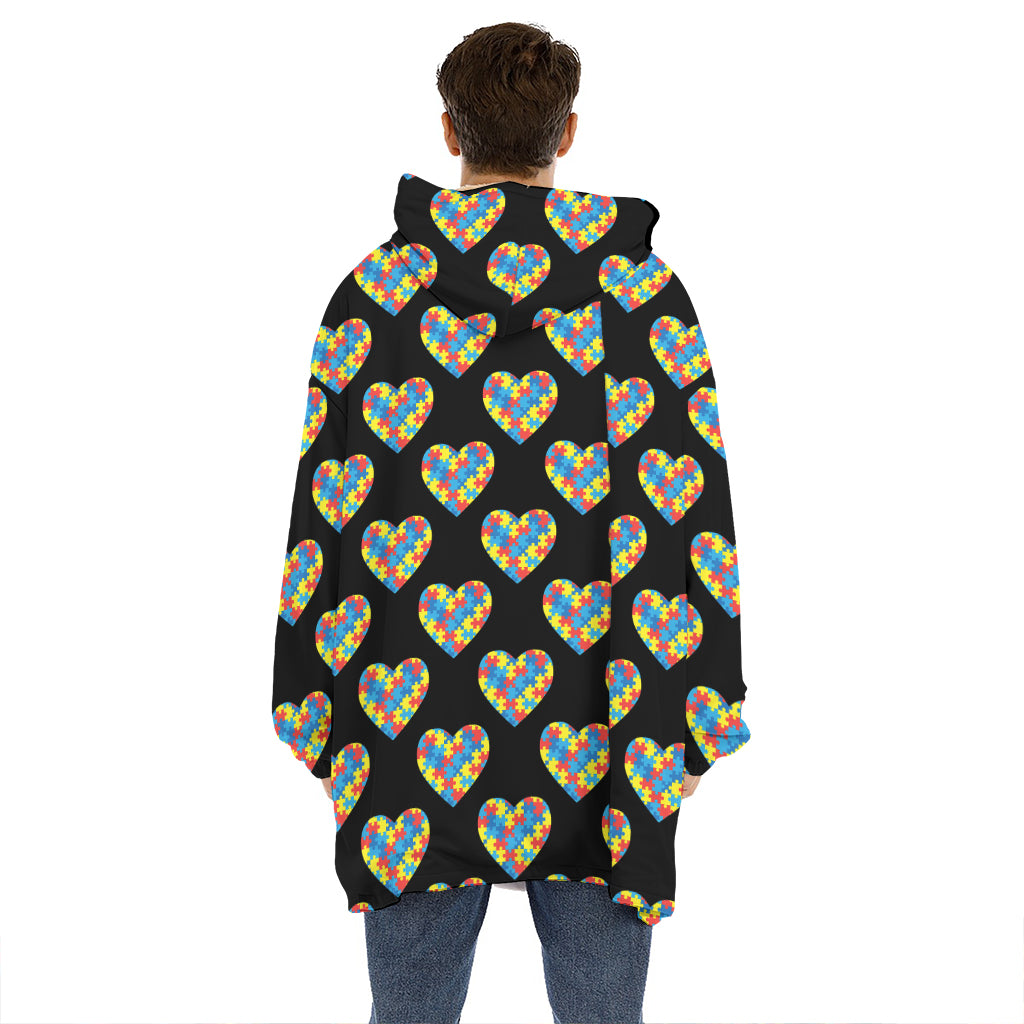 Autism Awareness Heart Pattern Print Hoodie Blanket