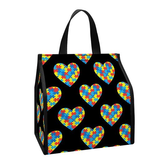 Autism Awareness Heart Pattern Print Insulated Lunch Tote