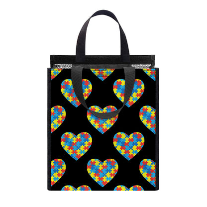 Autism Awareness Heart Pattern Print Insulated Lunch Tote