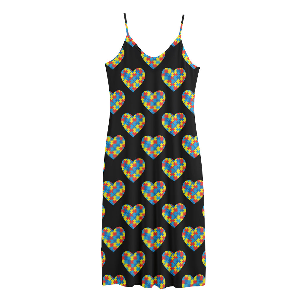 Autism Awareness Heart Pattern Print Jersey Midi Cami Dress