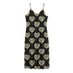 Autism Awareness Heart Pattern Print Jersey Midi Cami Dress