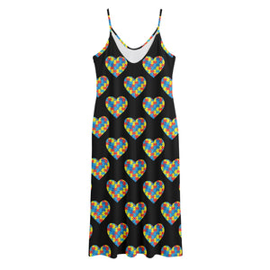 Autism Awareness Heart Pattern Print Jersey Midi Cami Dress