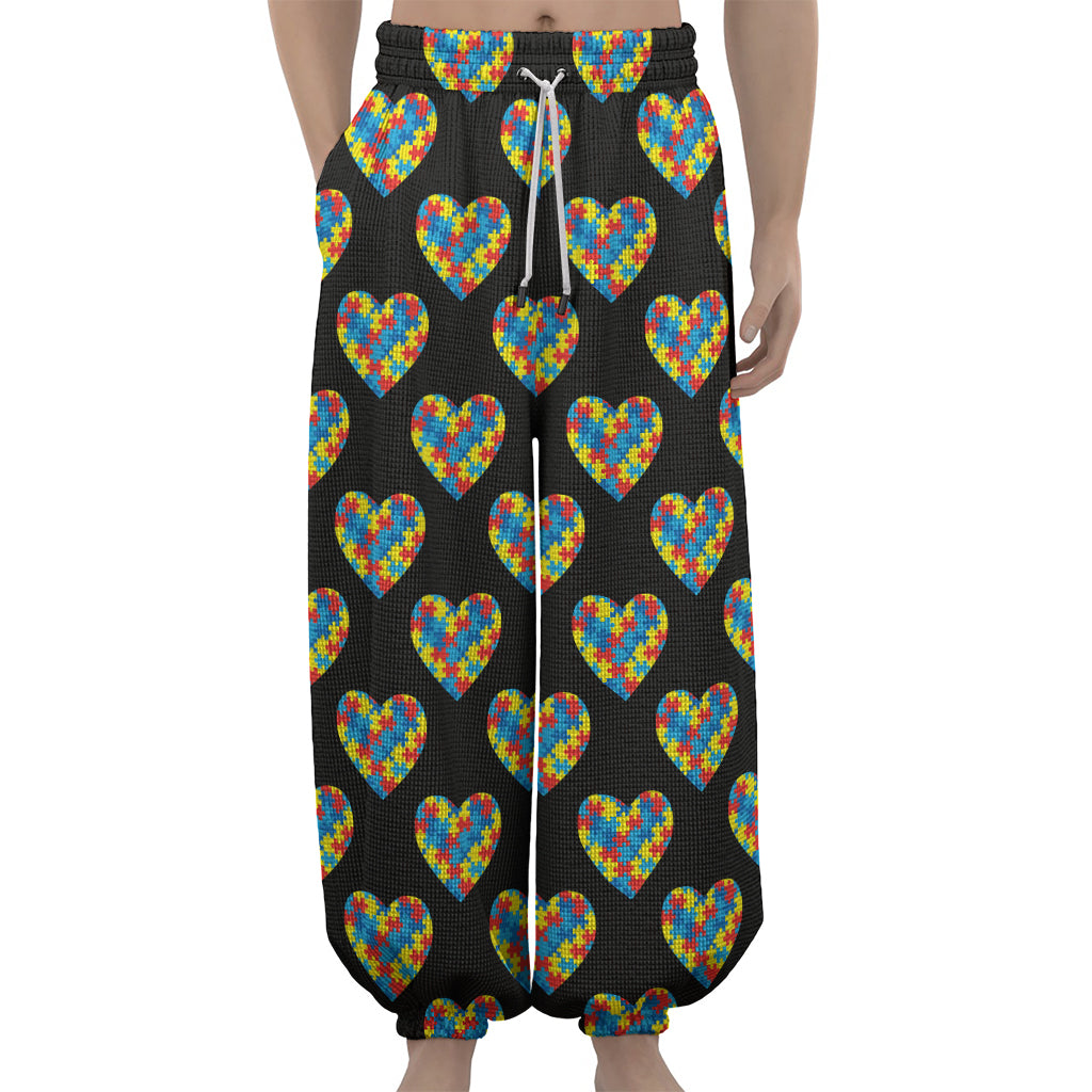 Autism Awareness Heart Pattern Print Lantern Pants