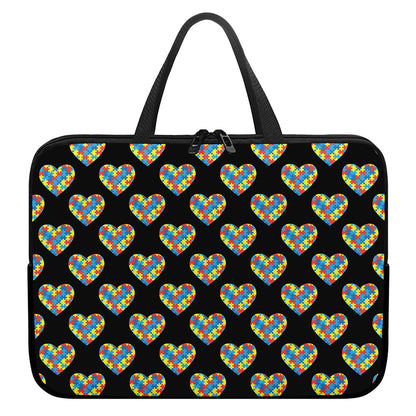Autism Awareness Heart Pattern Print Laptop Sleeve With Handle