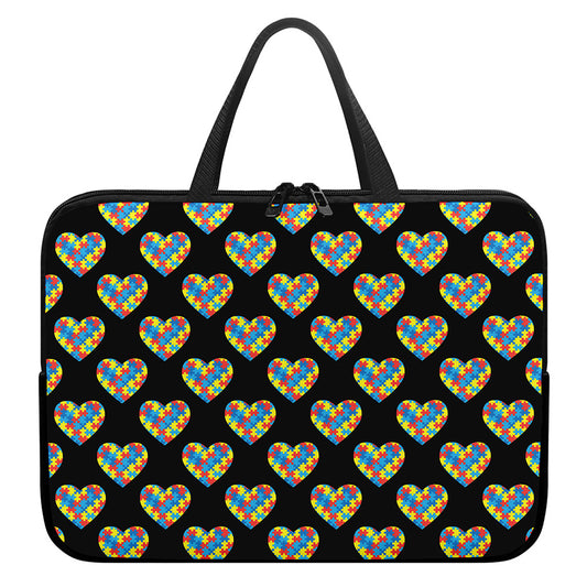 Autism Awareness Heart Pattern Print Laptop Sleeve With Handle