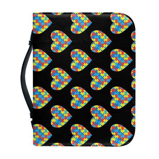 Autism Awareness Heart Pattern Print Leather Bible Cover