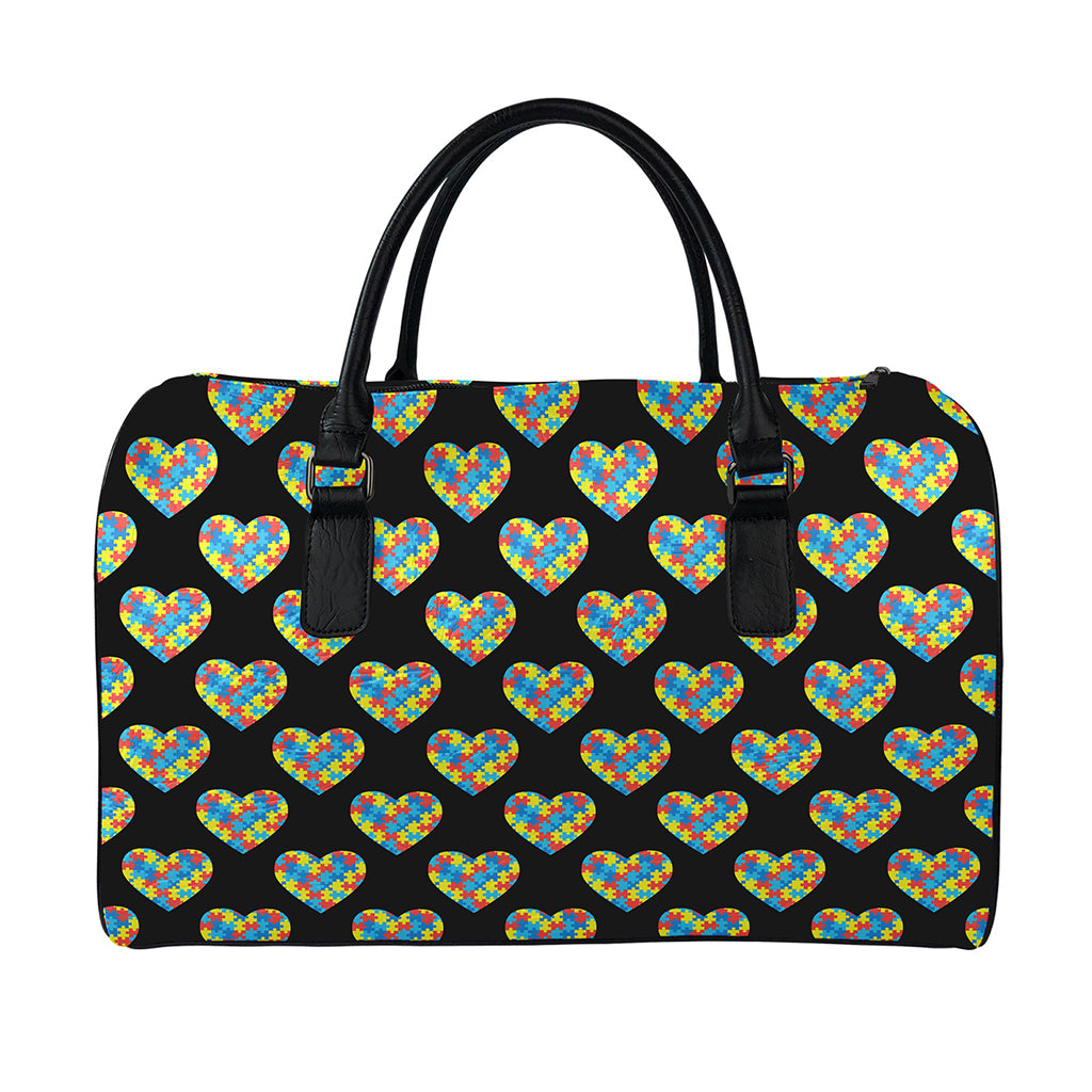 Autism Awareness Heart Pattern Print Leather Duffle Bag