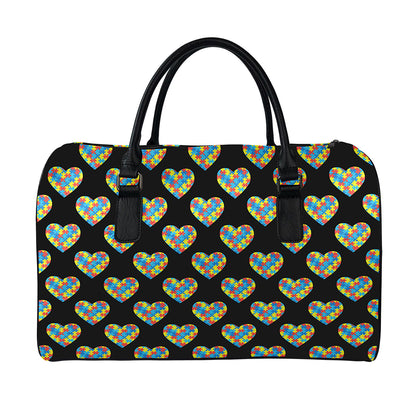 Autism Awareness Heart Pattern Print Leather Duffle Bag