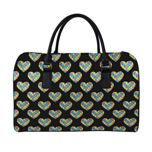 Autism Awareness Heart Pattern Print Leather Duffle Bag