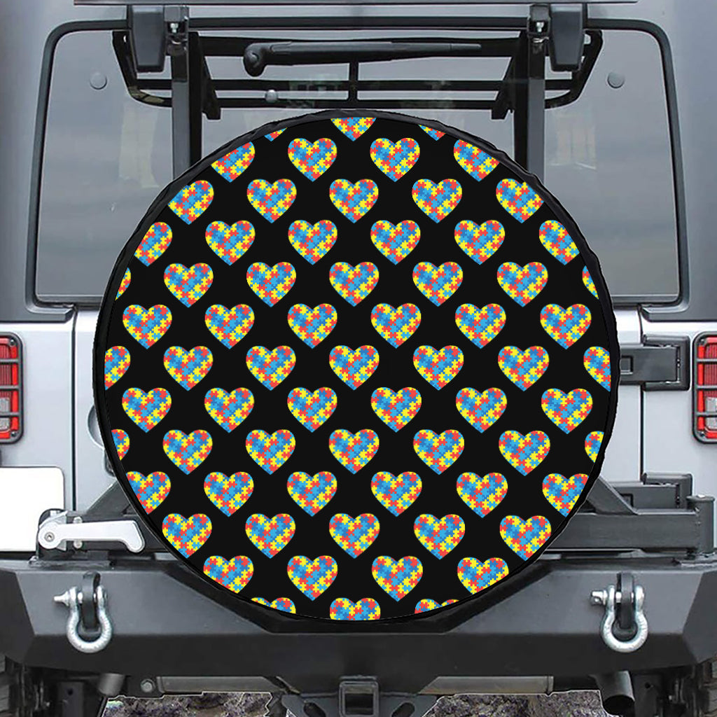 Autism Awareness Heart Pattern Print Leather Spare Tire Cover