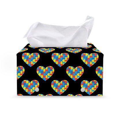 Autism Awareness Heart Pattern Print Leather Tissue Box Cover