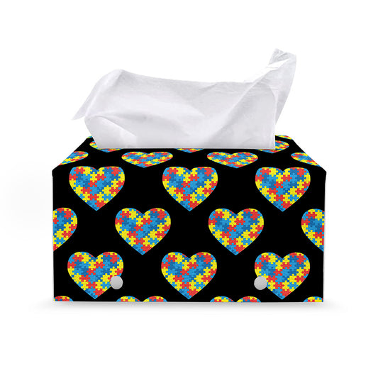 Autism Awareness Heart Pattern Print Leather Tissue Box Cover