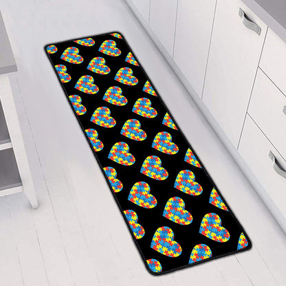 Autism Awareness Heart Pattern Print Long Kitchen Mat