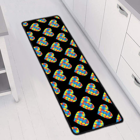 Autism Awareness Heart Pattern Print Long Kitchen Mat