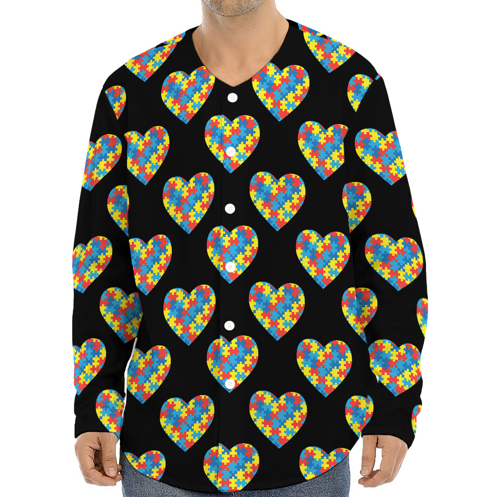 Autism Awareness Heart Pattern Print Long Sleeve Baseball Jersey