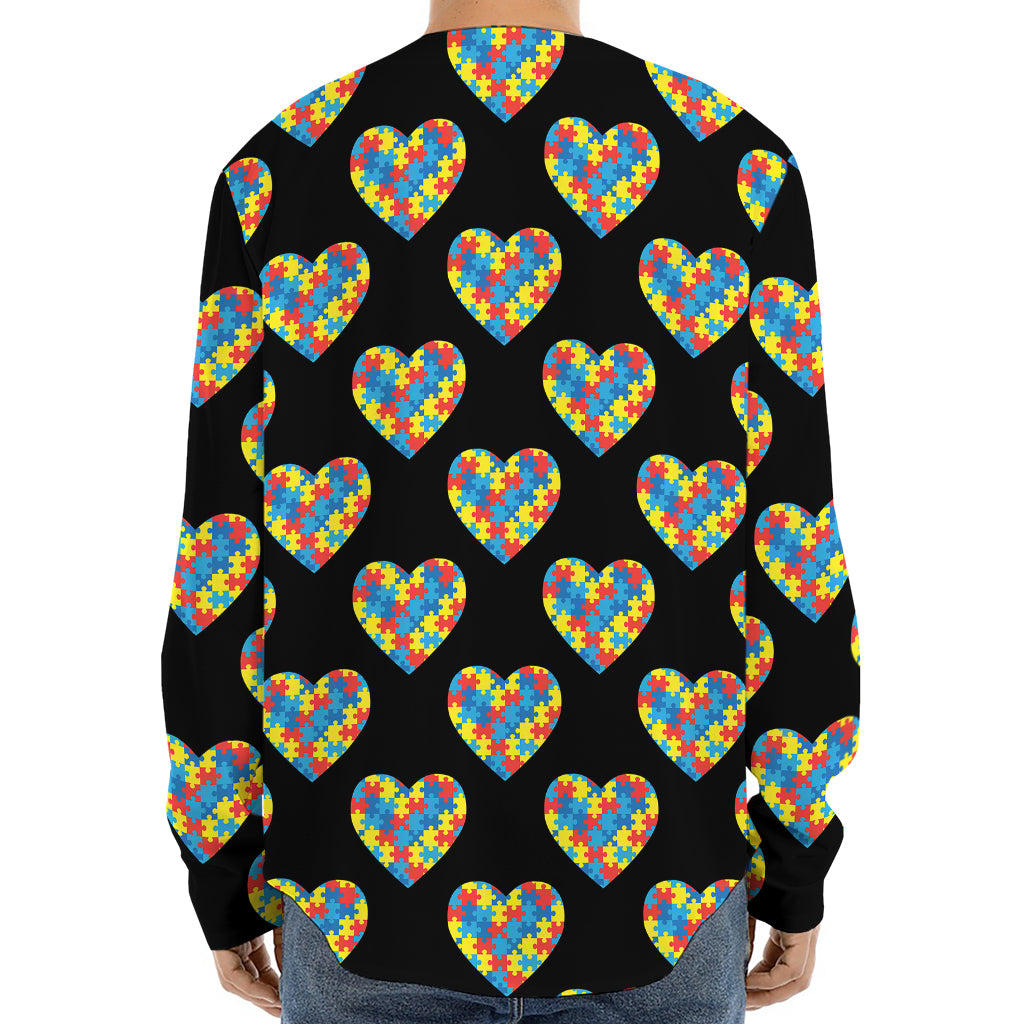 Autism Awareness Heart Pattern Print Long Sleeve Baseball Jersey