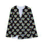 Autism Awareness Heart Pattern Print Long Sleeve Short Coat