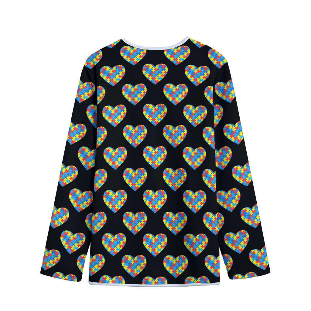 Autism Awareness Heart Pattern Print Long Sleeve Short Coat