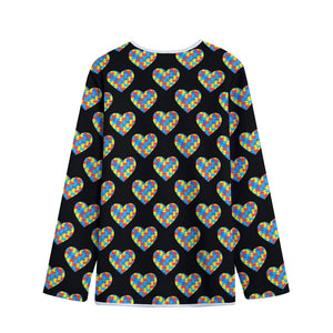 Autism Awareness Heart Pattern Print Long Sleeve Short Coat