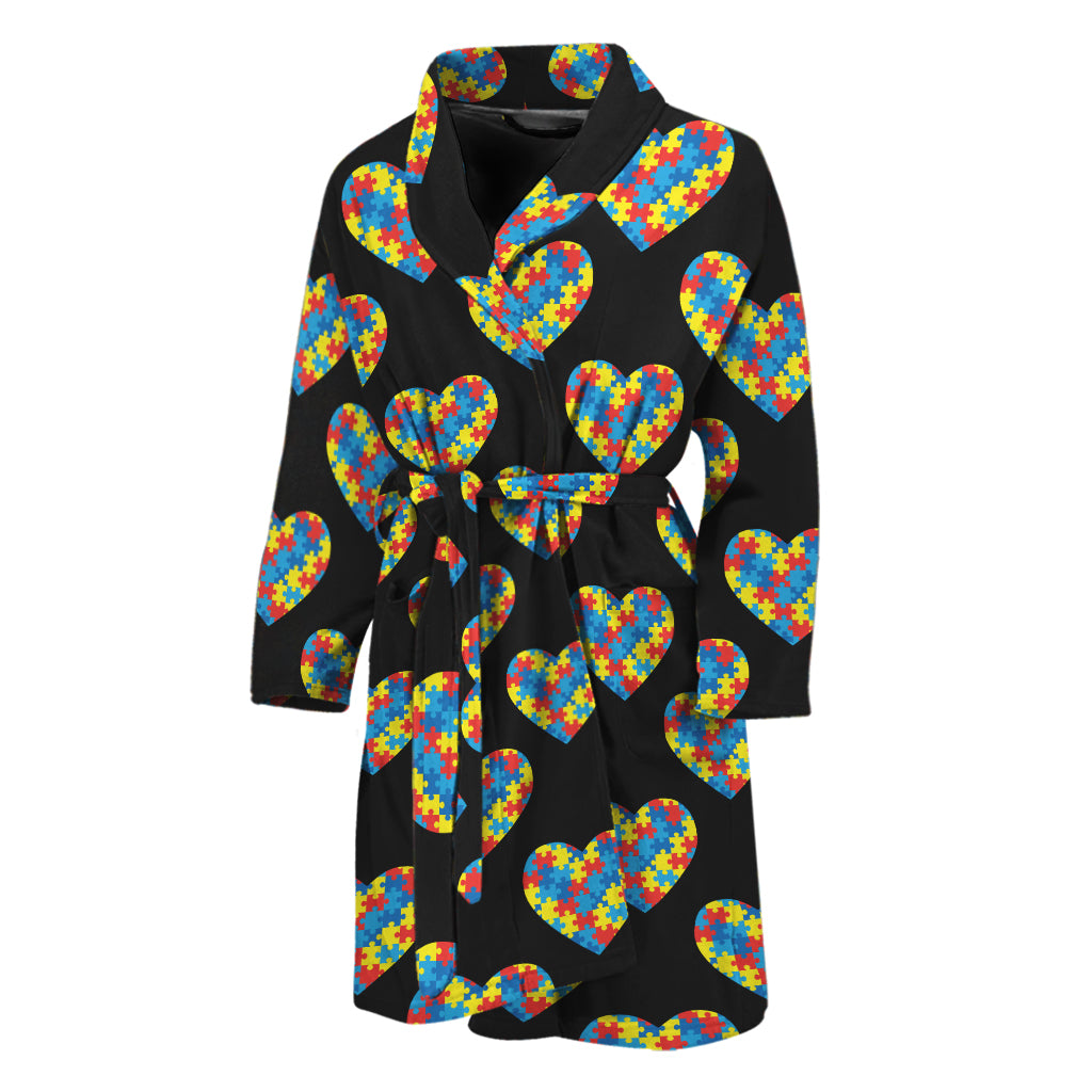 Autism Awareness Heart Pattern Print Men's Bathrobe