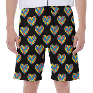 Autism Awareness Heart Pattern Print Men's Beach Shorts