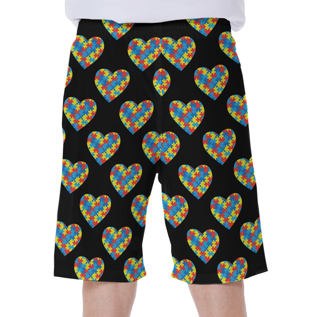 Autism Awareness Heart Pattern Print Men's Beach Shorts