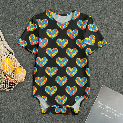 Autism Awareness Heart Pattern Print Men's Bodysuit
