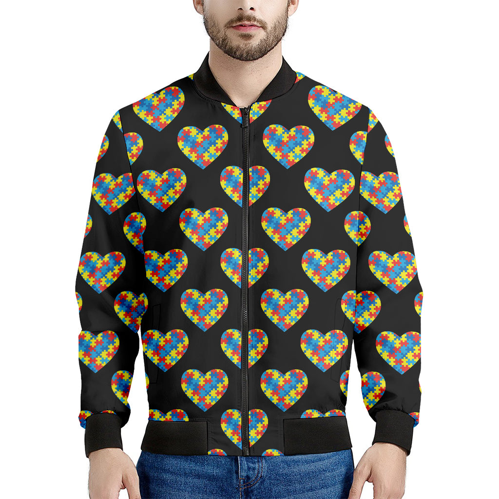 Autism Awareness Heart Pattern Print Men's Bomber Jacket