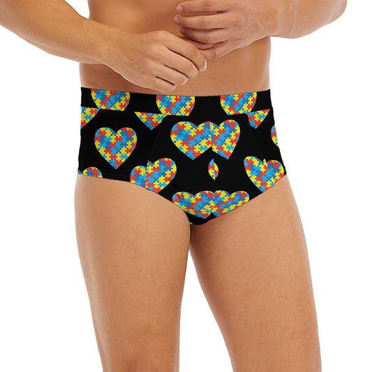 Autism Awareness Heart Pattern Print Men's Briefs