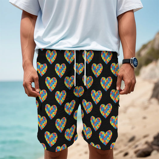 Autism Awareness Heart Pattern Print Men's Cargo Shorts