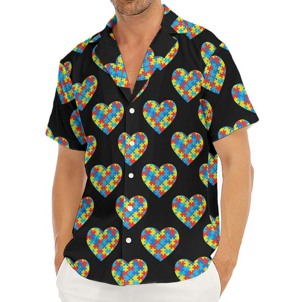 Autism Awareness Heart Pattern Print Men's Deep V-Neck Shirt